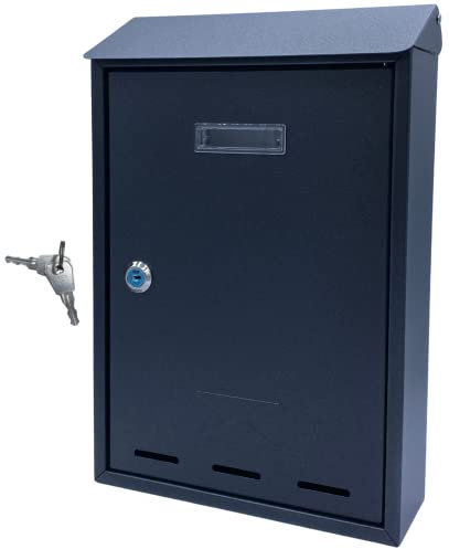 Cassetta Postale da Parete, per Esterno, in Acciaio Galvanizzato con Finestrella, Chiusura a Chiave e Targhetta Nome, Buca - MADE IN ITALY (Antracite)