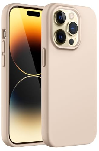 JETech Silikon Hülle für iPhone 14 Pro, Beige | Seidig Weiches Gefühl, Stoßschutz, Kratzfest, Mikrofaser-Innenfutter