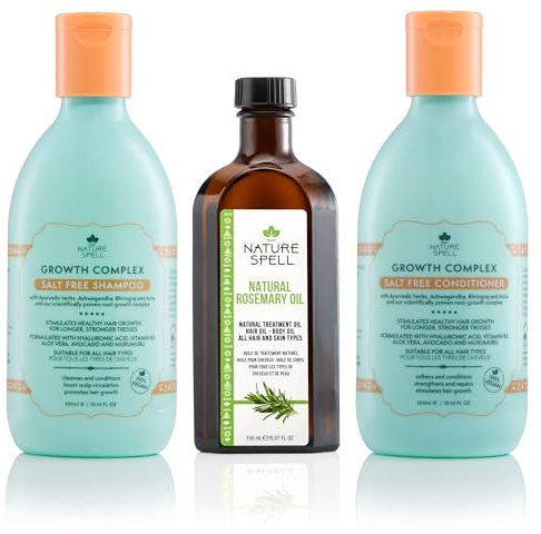 Nature Spell Hair Growth Trio, Pre-Diluted Rosemary Oil for Hair & Scalp, Shampoo & Conditioner Set, Sulphate-Free, Colour-Safe, Vegan