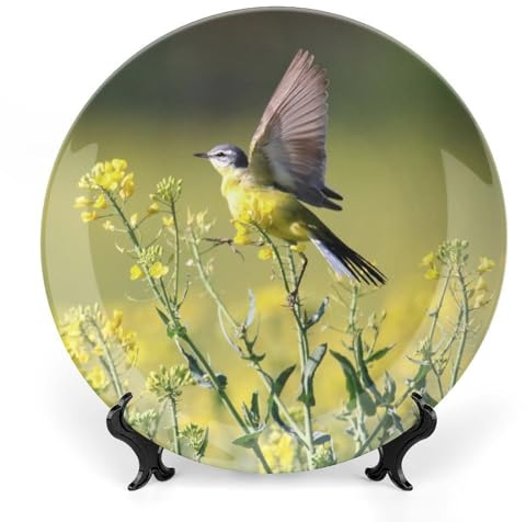 Wagtail Bird Flowers Decorative Plate for Wall Ceramic Home Wobble-Plate with Display Stand Table Decor Ornament Dinner Plate Dessert Dish Holiday Christmas Decoration 10
