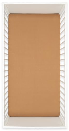emma & noah Baby und Kinder Spannbettlaken, 70x140 cm, Musselin Spannbetttuch für Kinderbett, 100% Bio-Baumwolle, Atmungsaktiv und Kuschelig für Jungen und Mädchen (Karamell)