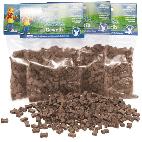 Hunde Leckerlis Getreide- und Glutenfrei, 4er Set Geweih Benties, Leckerli Hund, Hundesnacks für große und kleine Hunde, 4x150g Leckerlibeutel