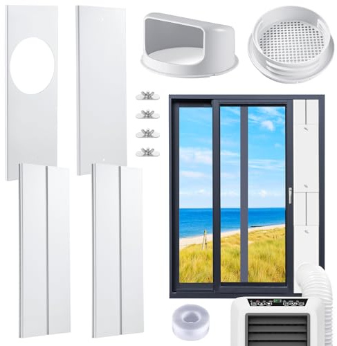 AGPTEK Portable AC Window Vent Kit, 17”-62” Length Adjustable, 5.1”/5.9” Hose Compatible, Mesh Pest Protection, 2024 Upgraded Version