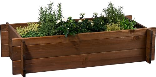 dobar® Hochbeet Massivholz Stecksystem Gr. M stapelbar - Pflanzkasten inkl. Pflanzfolie - 117 x 58,5 x 27,5 cm - Dunkelbraun
