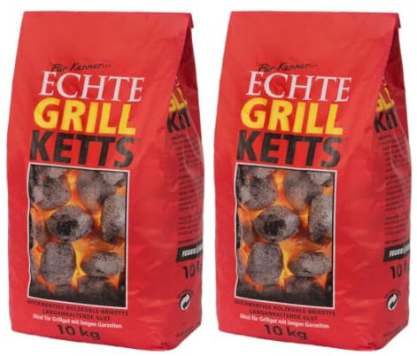 Premium Grillketts Holzkohlewerk Lüneburg - Holzkohlebriketts Grillbriketts, Holzkohle, Grillkohle, Kokos Kohle, Briketts - für Holzkohle-Grill, Smoker, Dutch Oven (20, Kilogramm)