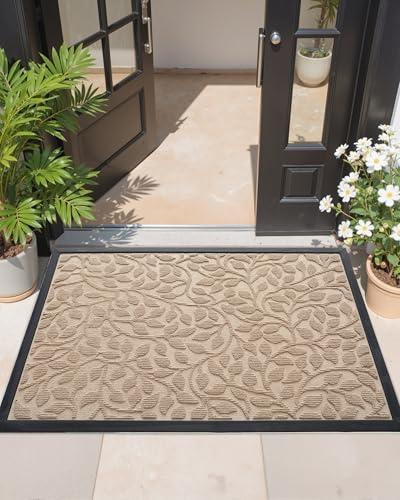 COLOR&GEOMETRY Fußmatte Außen, Schmutzfangmatte Waschbar, Strapazierfähige rutschfeste Fussmatten Haustür, Fußmatte Aussen, Outdoor Fussmatte Wetterfest für Eingang Flur Garten, Khaki,60x90cm