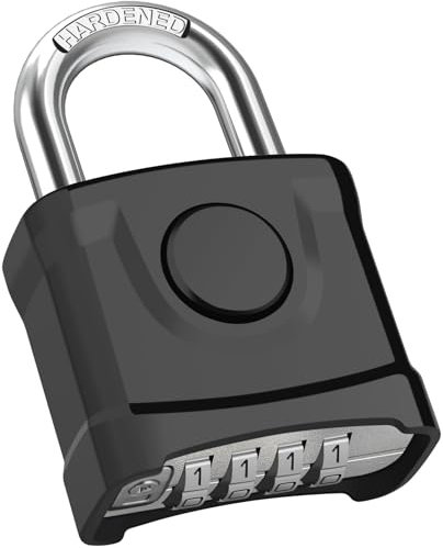 Diyife Heavy Duty Combination Padlocks, [Weatherproof Outdoor] Large 4 Digit Code Lock, 54mm with 8mm Thick 304 Stainless Steel Shackle Padlock for Gate, Shed,Fence, Hasp, School, Gym (Black)