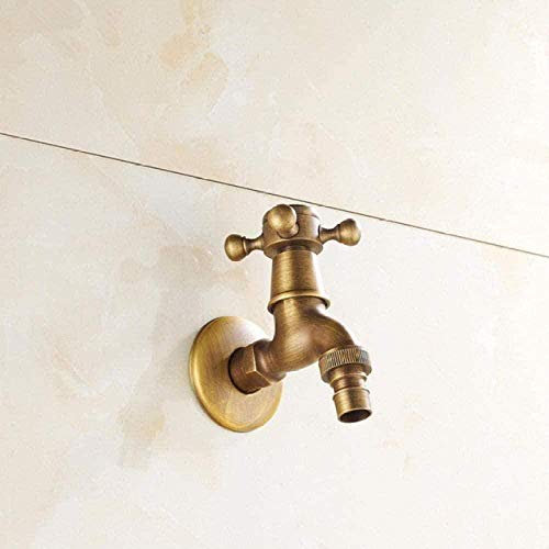 Badezimmerhahn,Wasserhahn, Wasserhähne, Garten-Total-Messing, Antik-Messing, Doppel-Waschbecken-Wasserhahn, Badezimmer-Eck-Wasserhahn, Wasserhahn, Garten-Außen-Wasserhahn, Mischer, Außen-Was