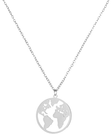 WearTravelers 925 Sterling Silber Weltkarten-Kette mit Globus-Anhänger - Unisex-Schmuck - Geschenk für Reisende - Modell Athen