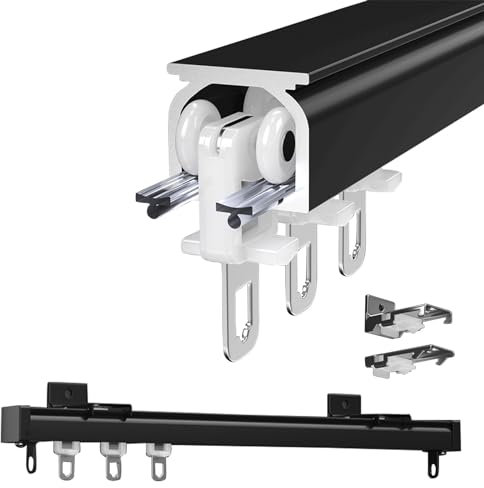 Curtain Tracks Aluminium Ceiling Track Ceiling Or Wall Mount For Windows And Room Divider Curtains, 50 100 200 350 400cm Curtain Track, Curtain Rail System With Runners(Black,150cm/5ft)