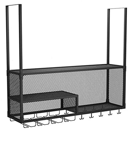CRBUDY Bar-Schweberegal, Weinregal-Wandhalterung, hängendes Weinglasregal, antikes Weinregal, Decken-Weinregal, Wandregal-Lagerregal (Farbe: Schwarz, Größe: 120 x 30 x 100 cm) (Schwarz 10