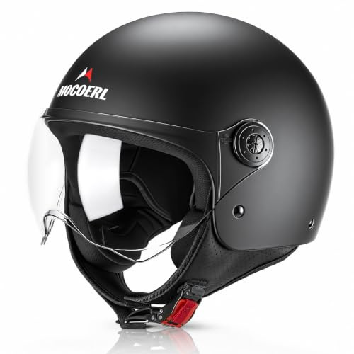 Casco da moto jet per adulti, visiera trasparente, casco da moto per uomo e donna per cruiser, bobber e chopper, omologato ECE2206, casco retrò 3/4