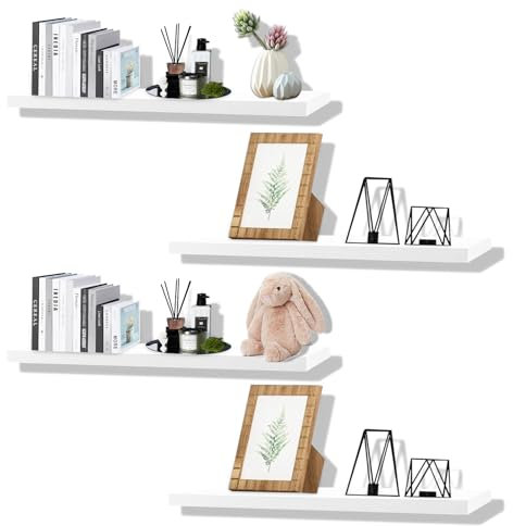 APACALI Lot de 4 étagères murales flottantes blanches de 40 cm pour décoration et présentation