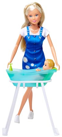 Simba Steffi Love Baby Bath, Spielpuppe badet Ihr Baby, inkl. Badewanne, Handtuch, Windel und Shampoo, 29cm, 7cm, ab 3 Jahren