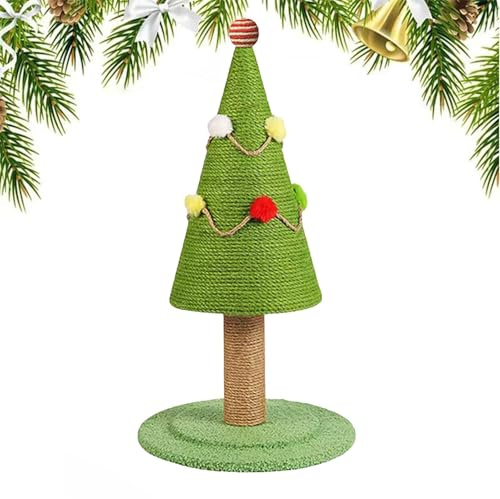 Rascador de árbol de Navidad para gatos, poste rascador de gato de dibujos animados, herramienta de relajación de sisal natural, bonito juguete de compromiso para mascotas para gatos de interior