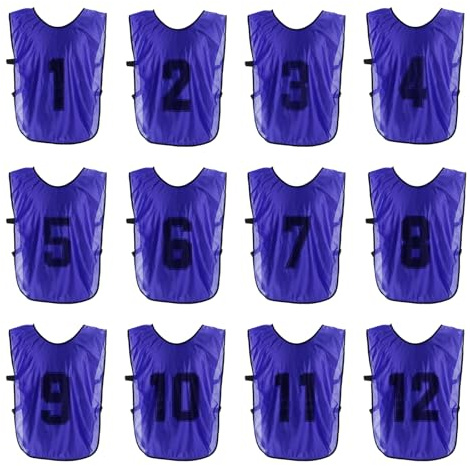 PATIKIL Fotboll träningsväst, 12-pack lag sport pinnies vändbara numrerade fotboll övning pennies tröjor haklappar med bälte för ungdomar, 56 cm lila, Lila, 22