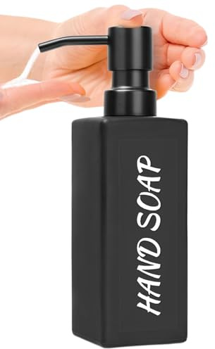 Seifenspender,Glas Seifenspender,Moderne Seifenspender Schwarz,350ml Shampoo Flaschen zum Befüllen,mit Kunststoffpumpe,mit Aufklebern,für Badezimmer, Arbeitsplatte, Küche