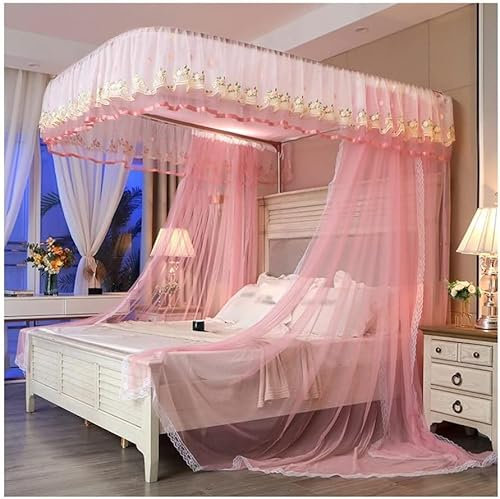 CZAOERXB Sommerbett Baldachin Moskitonetz, Einzelbett, Doppelbett, King-Size-Bettvorhang mit Metallstütze (Farbe: Blau-4, Größe: 180 x 220 cm) (Farbe: Pink-1, Größe: 180 x 200 cm)