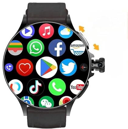 HOT GT200 Montre intelligente 4G Android 10.0 Système GPS WiFi Carte SIM Écran AMOLED Caméra rotative Encodeur tactile pour homme Noir 4 Go 64 Go