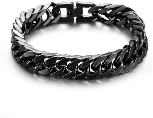 RWQIAN Armband Herren Silber/Gold/Schwarz Edelstahl Panzerkette Armbänder 8mm/12mm/17mm Breit Männer Kubanische Armband Gliederarmband Länge 18/20/22cm Geschenke für Papa Sohn Bruder Ehemann