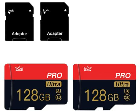 Tarjeta micro SD de 128 GB clase 10 tarjetas de memoria micro SD con adaptador SD de alta velocidad para teléfonos inteligentes/cámara/tablet, paquete de 2