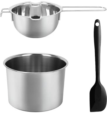 3 Pcs 600 ML/21 Oz Double Boiler, 304 Staninless Steel Double Boiler Pot with 16cm Heating Pot & Silicone Scraper