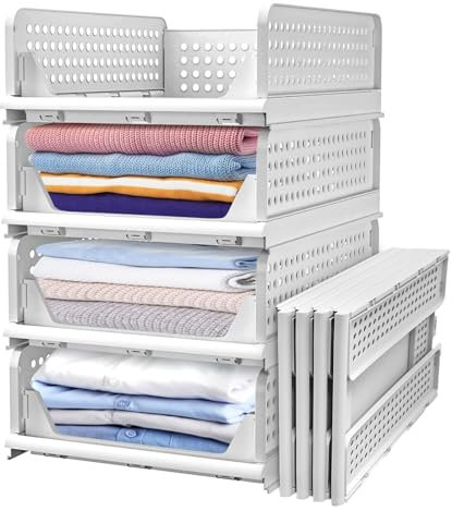 CALIYO Set di 4 organizer per armadio, impilabile, colore bianco, adatto per armadio, cucina, organizzatore Pax, organizer per armadi, cucina, bagno
