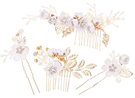 UKCOCO Tocado de Novia Horquillas de Flores en Tejido y Aleación, Decoración Práctica para Bodas y Ocasiones Obsequios, Elegante y Delicado