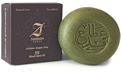 Zaman Sense Schwarzkümmelöl Aleppo Seife gegen Pickel & unreine Haut – Handgemachte Naturseife aus 100 % Olivenöl – beruhigend – vegan & ohne Parfum