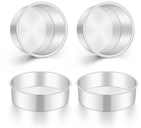 Onader 7 Inch Round Cake Tin Set of 4, Stainless Steel Cake Mould Pan for Baking, Ideal for Birthday Christmas Wedding Layer Cakes, Non-Toxic & Healthy, Mirror Finished & Dishwasher Safe