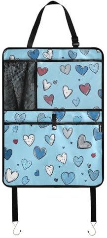 sanluoli Organizador de asiento trasero de coche con diseño de corazón azul para el día de San Valentín, diseño de dibujos animados