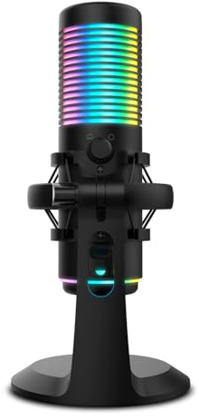 USB-Tischmikrofon mit RGB-Hintergrundbeleuchtung, ideal für Streaming, mit verstellbarem Ständer und klarem Klang