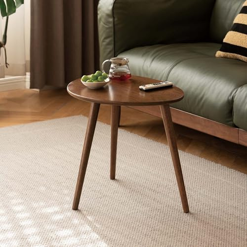 YESWOOD Table Basse Ovale Chêne Massif, 50 x 34 x 45 cm, Noyer | Design Galets, Table d'Appoint, Pour Salon, Balcon