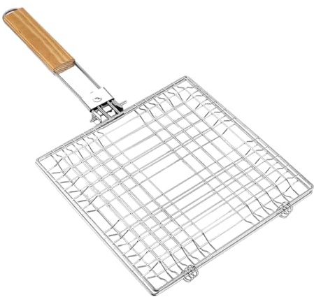 FUTUREORYY Cesta Barbacoa de Acero Inoxidable Pescado y Verduras Rejilla Plegable Resistente para Asar al Aire Accesorio Práctico para Parrilla y Camping