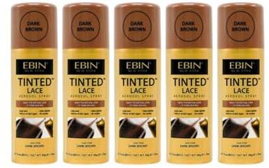 EBIN NEW YORK Lace Tint - 5x Tinted Lace Aerosol Spray 2.7oz/80ml Dark Brown Bundle — Quick Dry, Waterproof, and Buildable Coverage for Natural Wig Blending – Gift Set (5 Items)