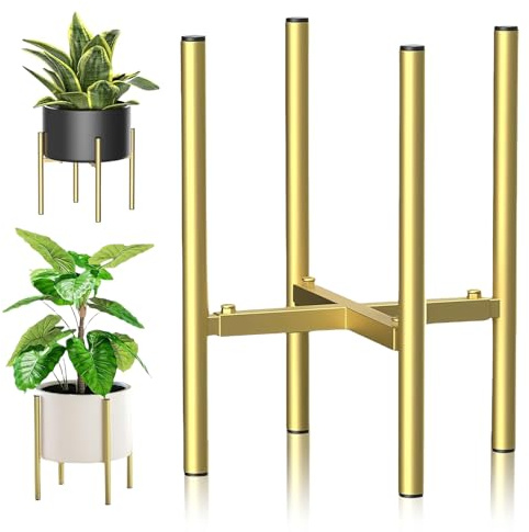 MEETOZ Plant Stand Indoor, djustable Metal Plant Stand 21 cm - 35 cm, Metal Flower Pot Shelf, for Home, Garden Corner, Porch, Wedding, Birthday, Party (GOLD)