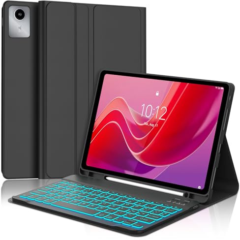 Zoo_huuie Tablet per Lenovo M11 Custodia con Tastiera, Rimovibile Magnetica Cover con Tastiera Tablet per Lenovo Tab M11 2024 11 (TB330XU/ TB330FU) Retroilluminata a 7 Colori con Portapenne, Nero