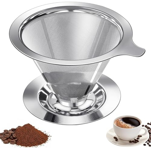 Kaffefilterhållare, kaffefilter rostfritt stål, återanvändbar Precision Mesh Double Layer Design Kaffefilter, lätt att rengöra, perfekt för pappersfri filtrering, kaffefilter, 3–4 koppar