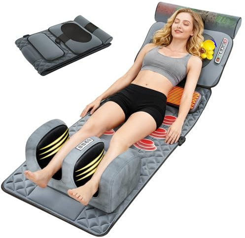 Massagematte Ganzkörpermassage, Massagematte Elektrisch mit Wärmefunktion-9 Einstellbare Modi, Abnehmbarer Massageauflage für Kopf/Nacken/Taillen/Rücken/Hüft/Beinmassage