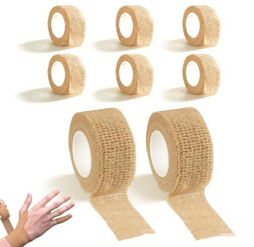 8pcs Venda Autoadhesiva para Los Dedos,Cinta de Vendaje Auto-Adhesiva,Venda Cohesiva Deportiva,para Dedos, Muñecas, Brazo y Tobillo (Tono de Piel)