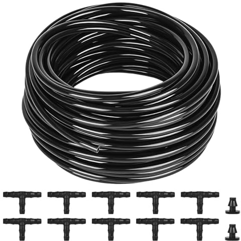 RUCUDIM 20M Micro Irrigation Tube 4-6 MM, PVC Watering Tubing Hose with 12 4/7 mm Irrigation Connections, Garden Irrigation Supply Pipe for Garden Lawn Automatic Irrigation System
