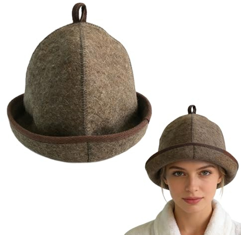 1 PCS Wool Sauna Hat,Universal Steam Room Cap for Men & Women,Steam Room Essential Parts,Natural Felted Heat Protection with Hook,for Hot Spring Bathroom and Steam Room,Strong Water Absorption