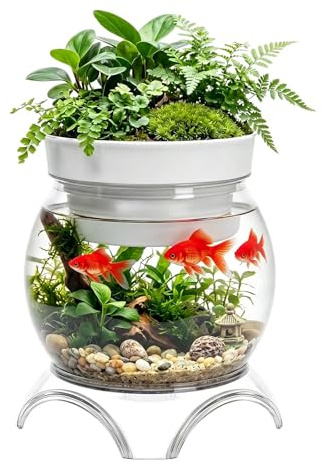 Kcgani 3 Gallon PET Aquaponic Betta Fish Tank Aquaponic with Base and Top, Large Bowl Shatterproof Aquarium Fish Tank with Clear Clarity for Terrarium, Flower Vase Centerpiece Present for Fish Lovers