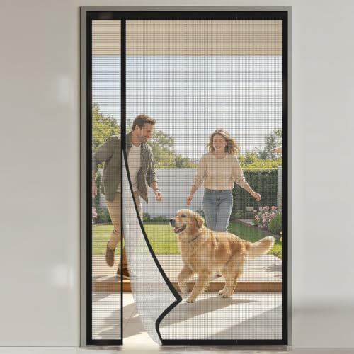 Flintronic Magnetic Fly Screen Door, 90 x 210 cm, Heavy‑Duty Self‑Sealing Mesh, Powerful Magnets, Hook & Loop No‑Drill, Keep Bugs Out Lets Fresh Air in, for French, Balcony, Patio & Bedroom Doors