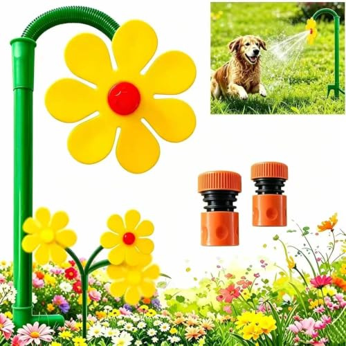 Crazy Daisy - Irrigatore per prato a 360°, con fiori danzanti, adatto per giardini e ambienti esterni (giallo)