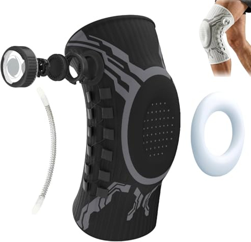 Kryilut Kniebandage zur Schmerzlinderung,Verstellbare Kniestütze mit Patella-Gel-Pad und Seitenstabilisatoren,Kniebandage mit Drehknopf für Gelenkschmerzen/Workout/Arthrit (Schwarz-Rechtes Knie, L)