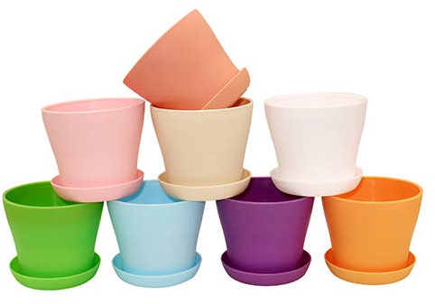 KINGLAKE 16 Pièces 10 CM Pots Plastique Plantes Petite, Cache Pot Interieur Exterieur, Pot de Fleur avec Plateaux, Convient aux Semis, Cactus, Plantes Succulentes, Orchidées, Herbes -8 Coloré