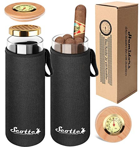 Scotte Cigar Case Humidor Caja de regalo Humidificadores de tarro de cigarros-Humidificador higrómetro de cigarros-Tubo de cigarro de viaje para 4 a 5 cigarros (Negro)