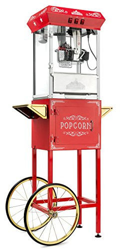 Olde Midway Vintage Style Popcorn Machine Maker Popper with Cart and 10-Ounce Kettle - Red