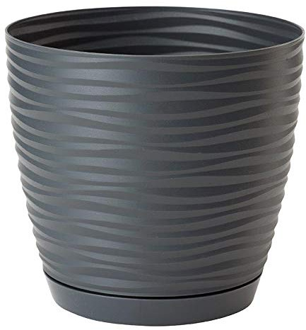 KORAD 3D Sahara Plant Pots with Matching Saucers. Decorative Planters with Drainage Holes for Indoor and Outdoor. Available in 7 Sizes and 8 Colours- (Dark Grey, Ø23 cm(9.05 inches)